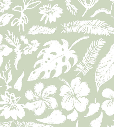 Papel tapiz autoadhesivo diseño floral botánico verde 17.7x118pulg