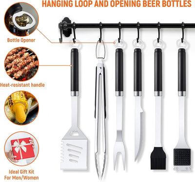 Juego herramientas parrilla acero inox para barbacoa al aire libre
