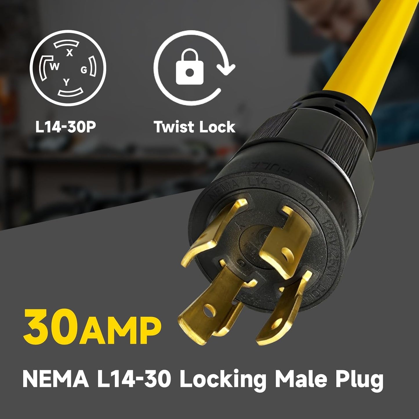 Cable extensión generador 30A 15ft 4 clavijas NEMA L14-30P/R