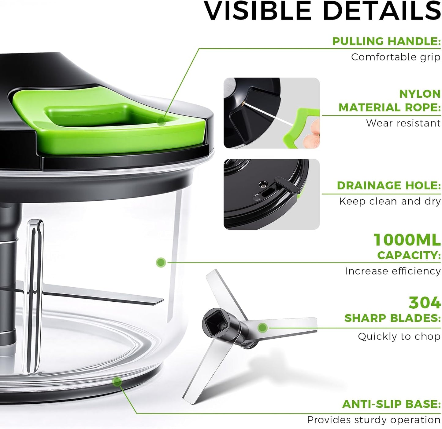 Picador Manual Alimentos Con Cordón Negro 500ml