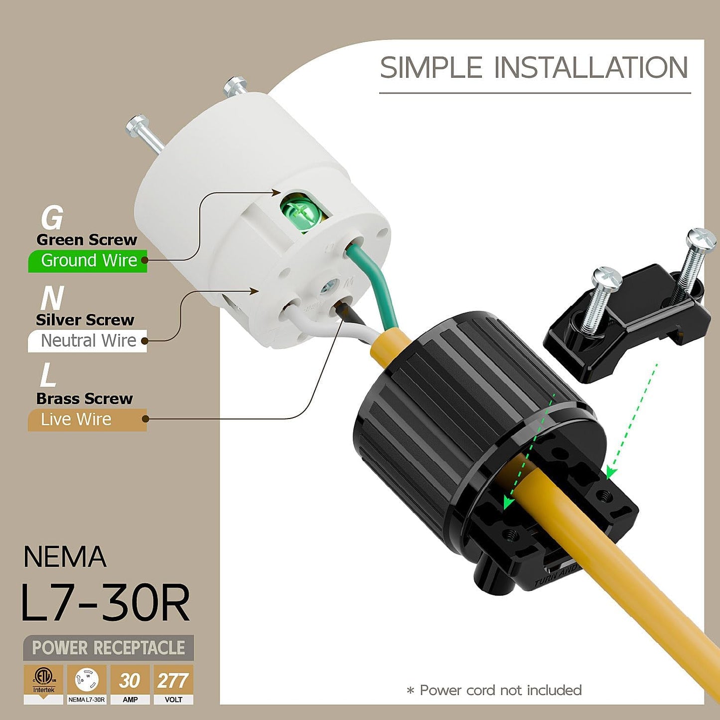 Enchufe L7-30R 30A 277V grado industrial con bloqueo giratorio