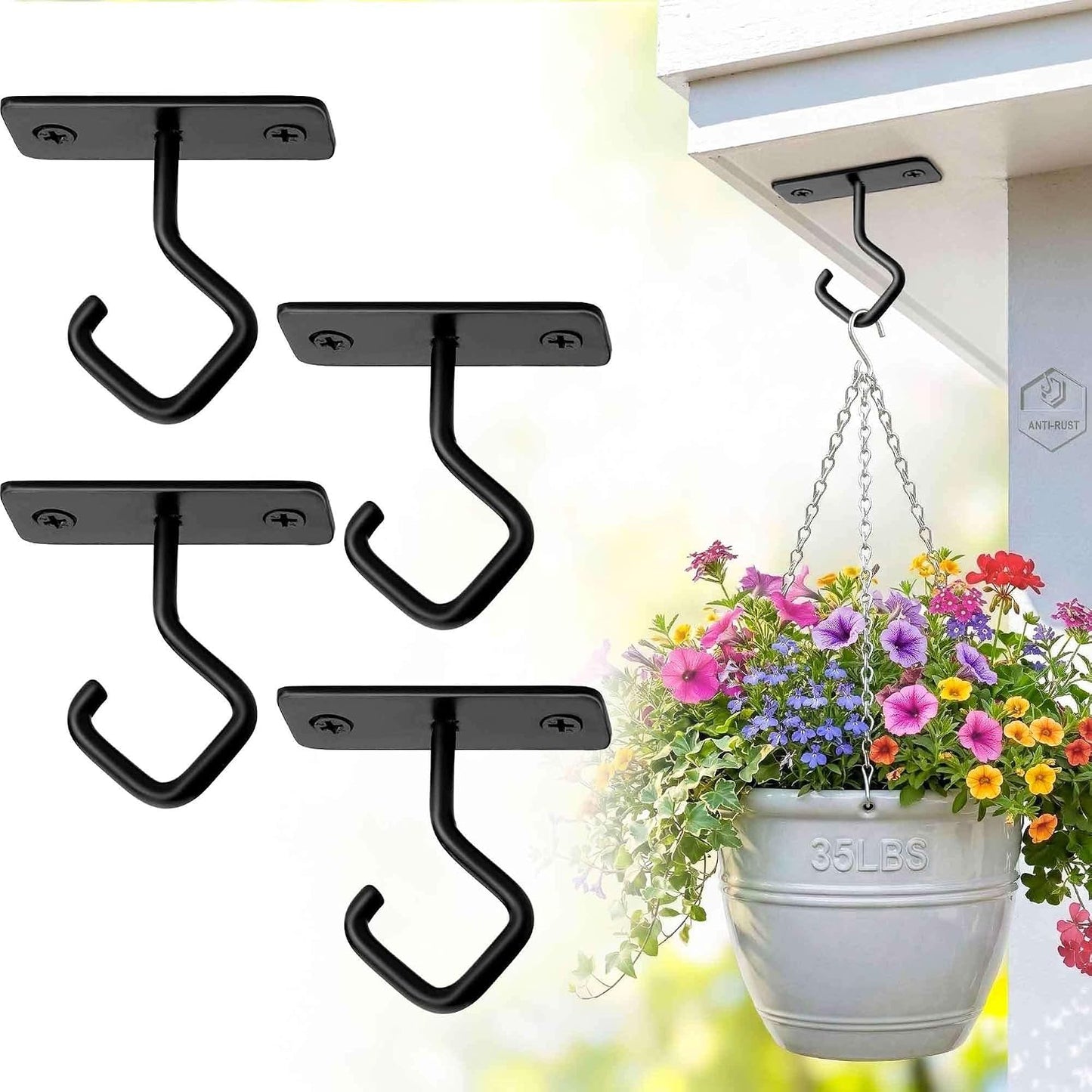 Ganchos techo pared hierro negro 2.5pulg set 4