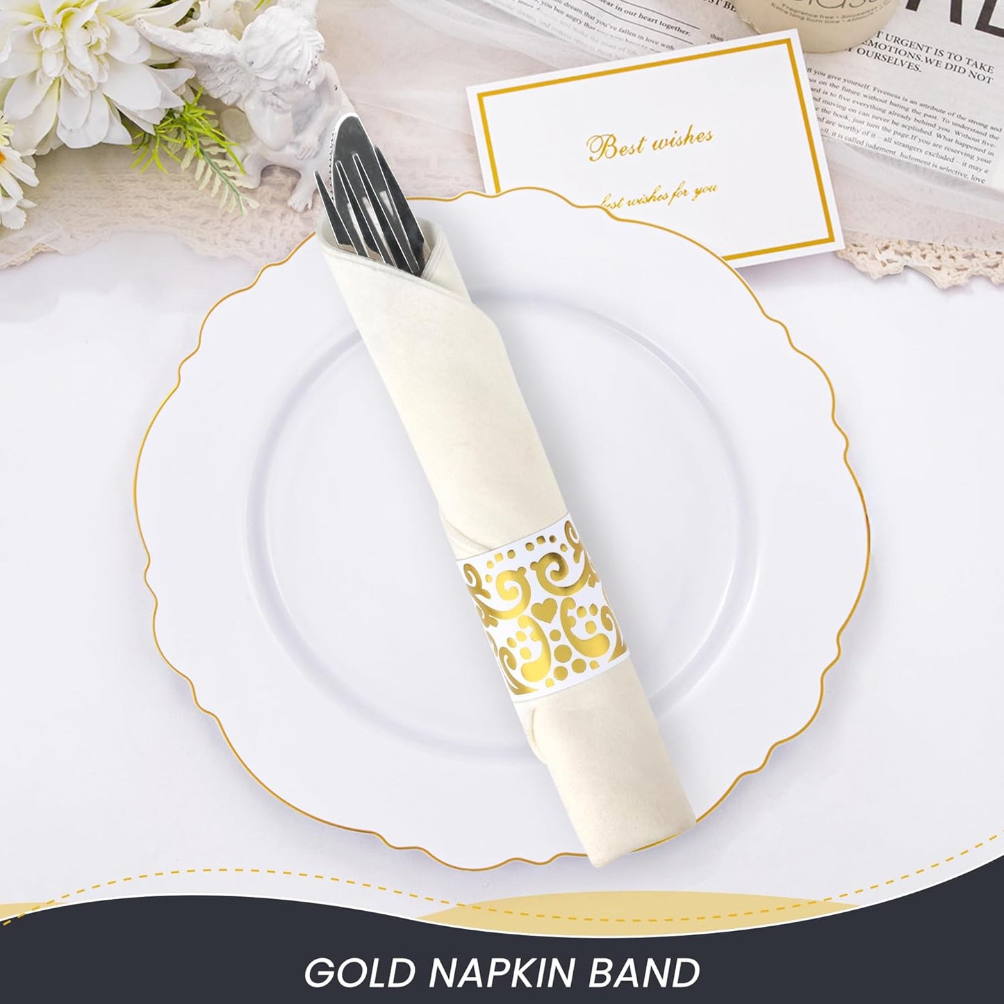 Servilletas de papel con sello dorado autoadhesivas 200 unidades para cubiertos lujo bodas fiestas vacaciones