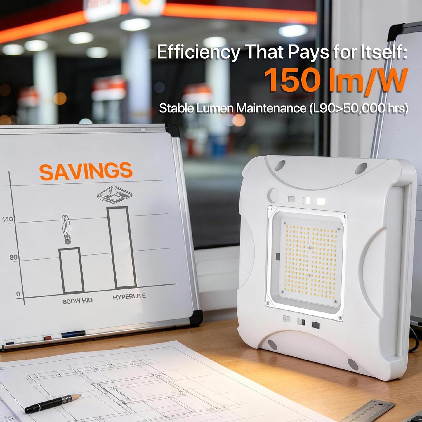 Luces LED gasolinera 150W 21000lm 5700K empotrable regulable