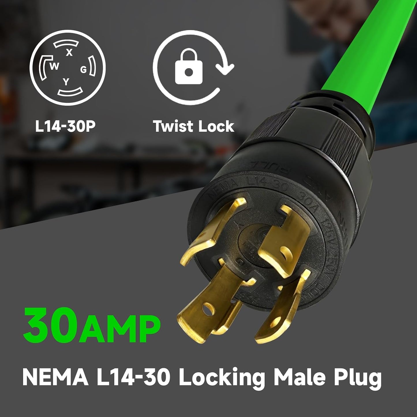 Cable extensión generador 30A 25pies 4 clavijas NEMA L14-30P/R
