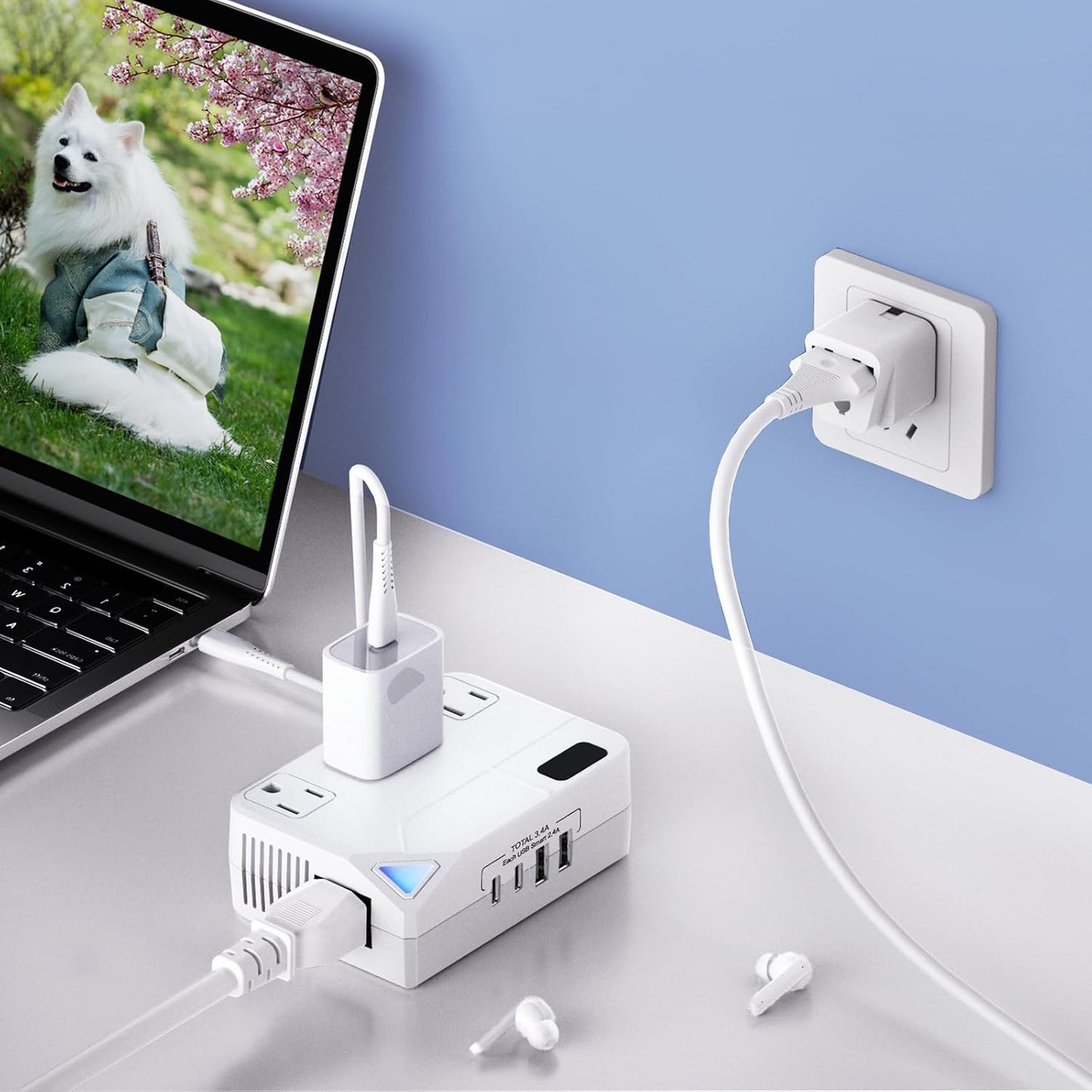 Convertidor viaje 250W USB y USB-C 220V a 110V