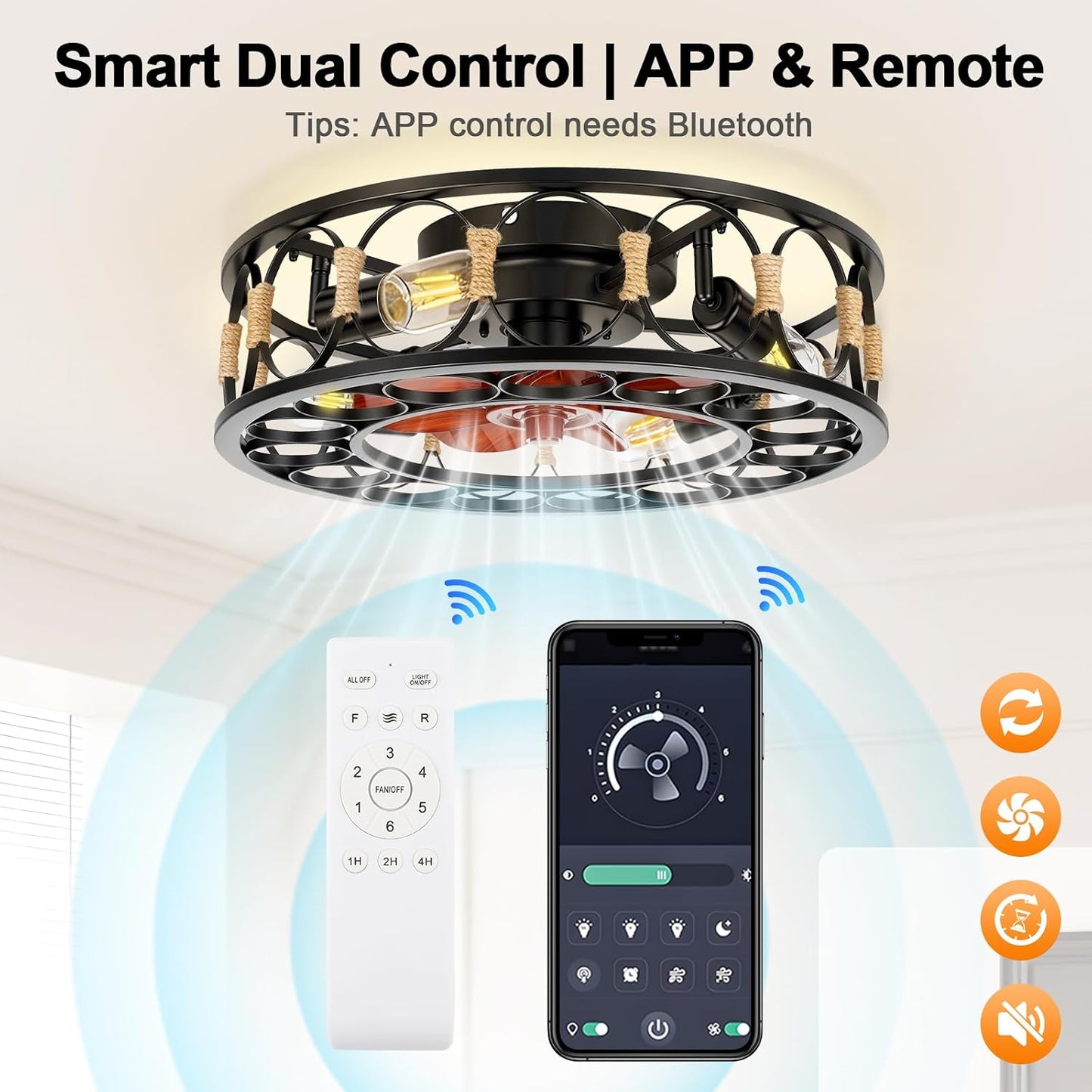 Lámpara techo empotrada ventilador enjaulado control remoto negro
