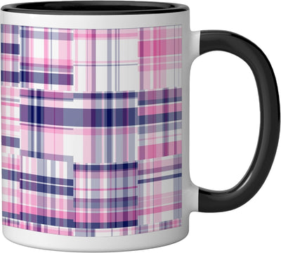 Taza cerámica Preppy Madras con patchwork rosa, azul marino y blanco