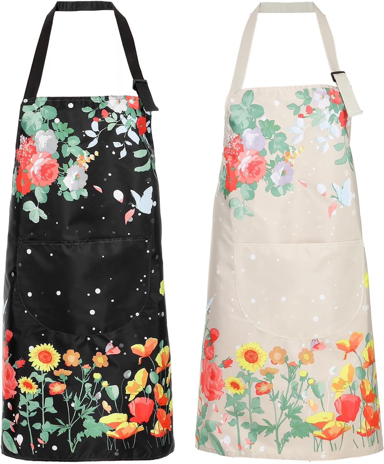 2 Delantales Florales Impermeable Ajustable Cuello Cocina
