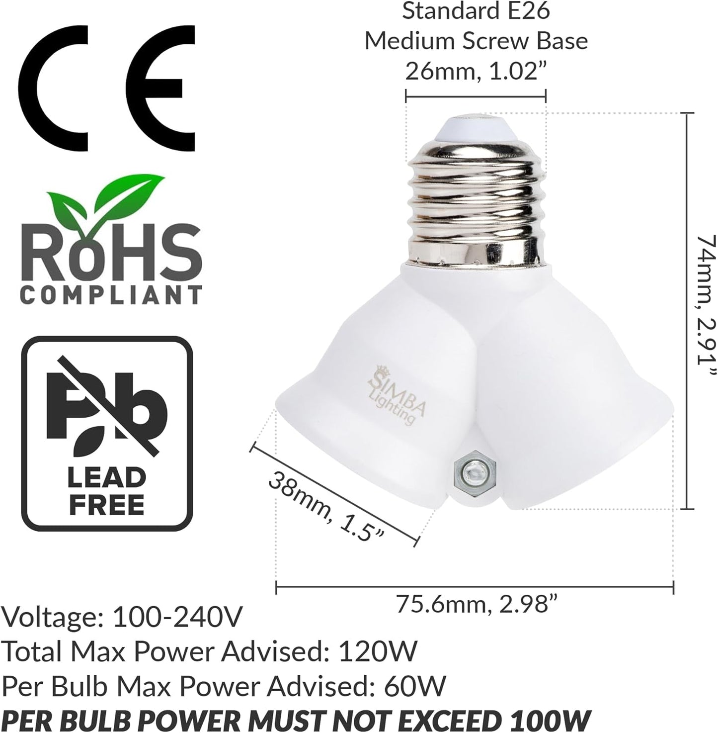 Adaptador divisor enchufe bombilla 2 cabezales blanco set 4