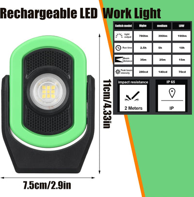 2 Luces magnéticas 780lm LED recargable USB para taller mecánico
