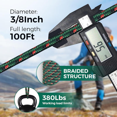 Cuerda trenzada diamante 3/8pulg 100pies resistente exterior