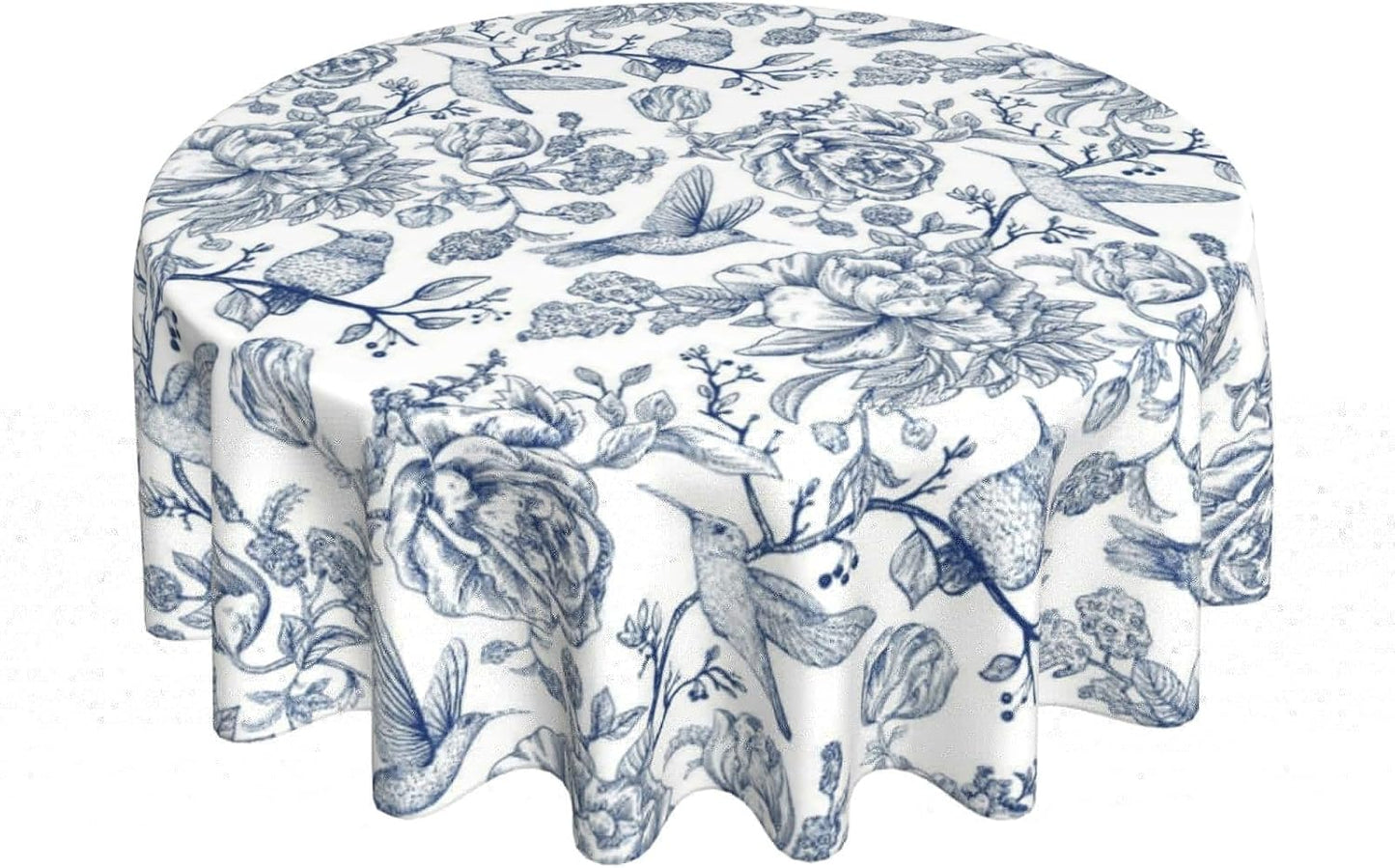 Mantel redondo floral azul vintage 60 pulgadas Chinoiserie tela poliéster