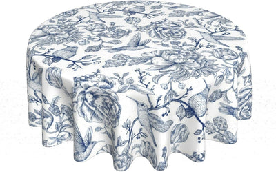 Mantel redondo floral azul vintage 60 pulgadas Chinoiserie tela poliéster