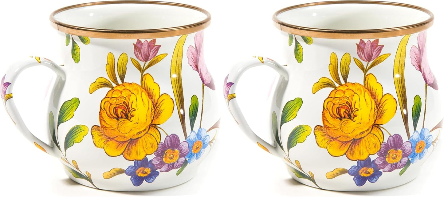 Taza Esmaltada Mercado Flores Blancas 16oz Set 2