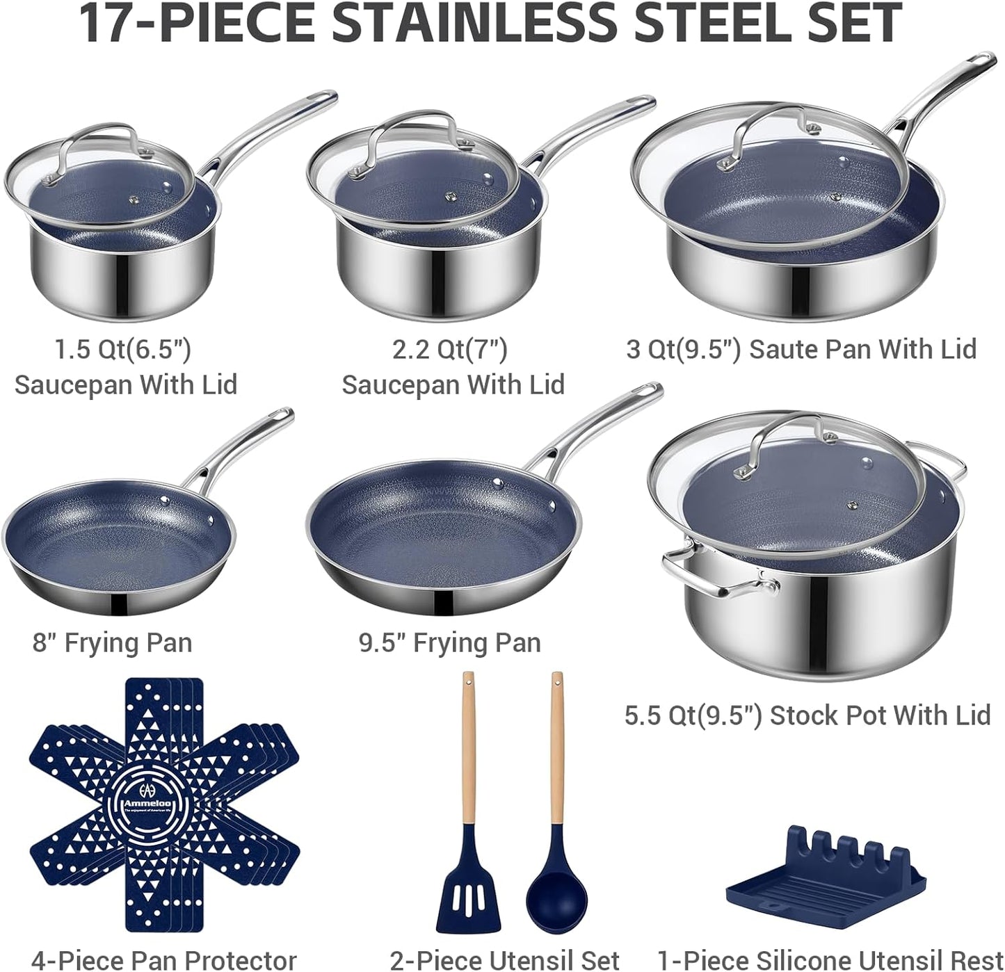 Set 17 Pzas Utensilios Acero Inox Moldes Hornear