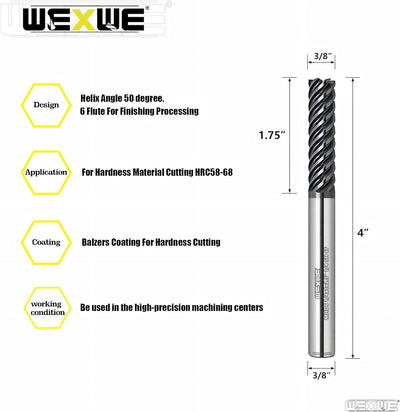 Fresa carburo extralarga 3/8-4pulg 6 flautas acero duro
