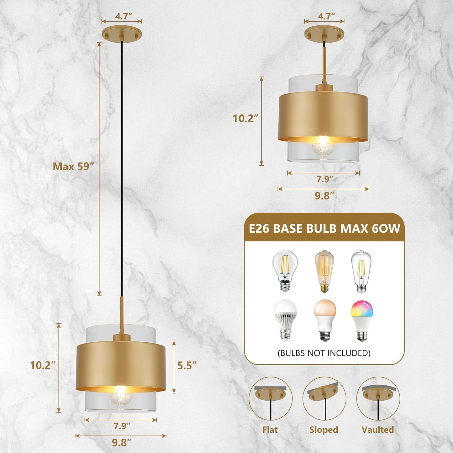 Luces colgantes isla cocina ajustables 9.8pulg metal