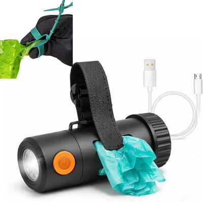 Soporte bolsa excrementos perro con linterna USB-C clip correa