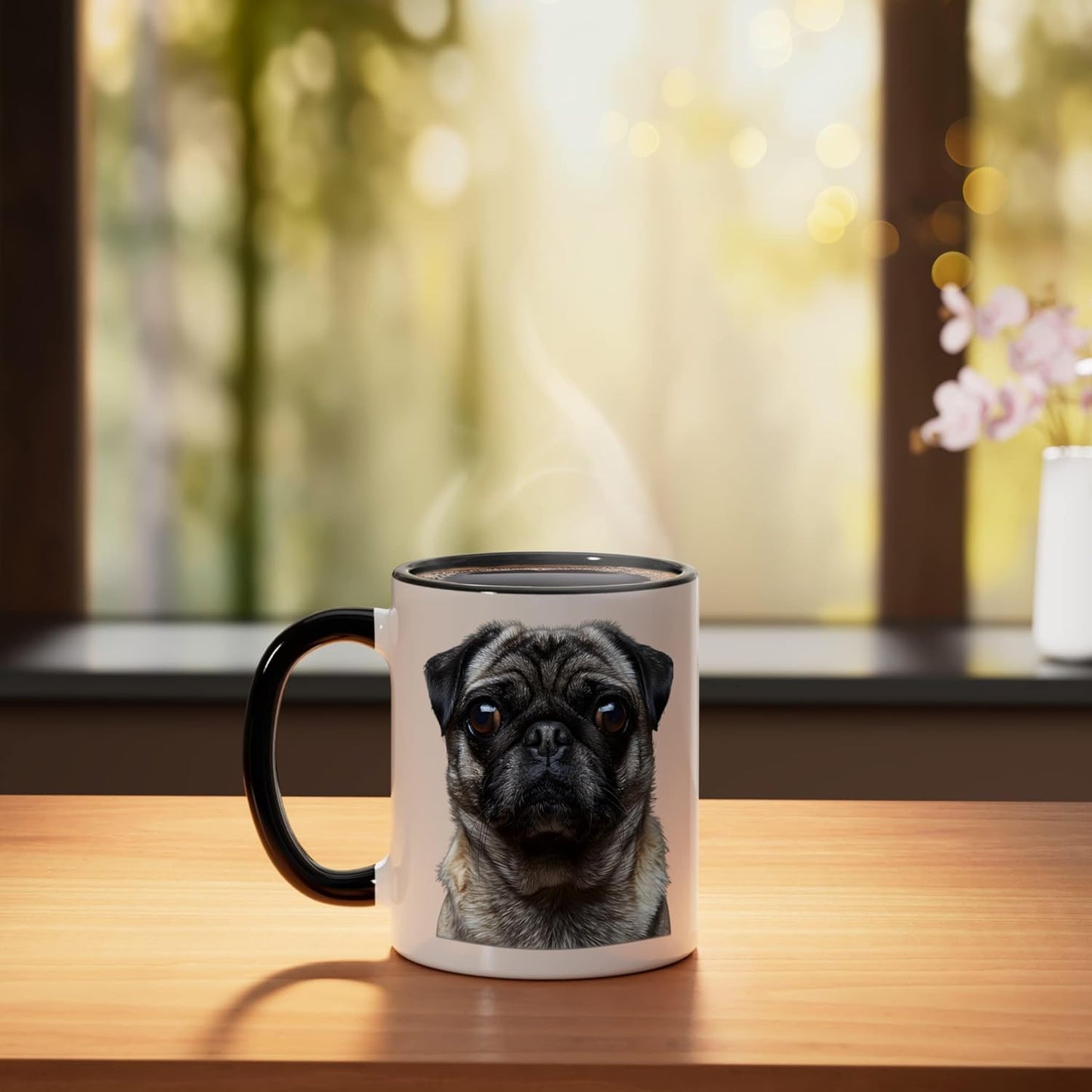 Taza cerámica de perro pug negro/blanco con cara de pug