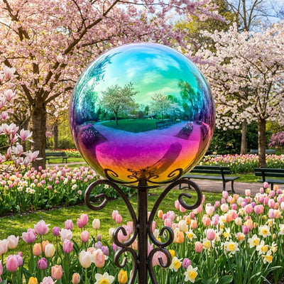 Esfera espejo jardín 8pulg acero inox arco iris duradera