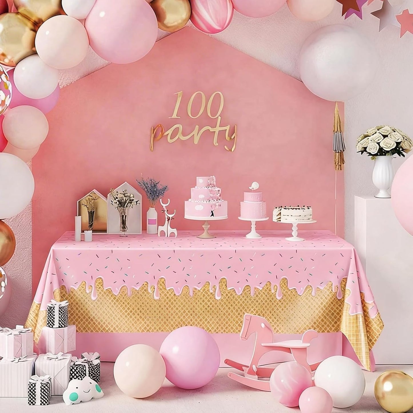 Decoración de fiesta de helado para niños con mantel rectangular desechable