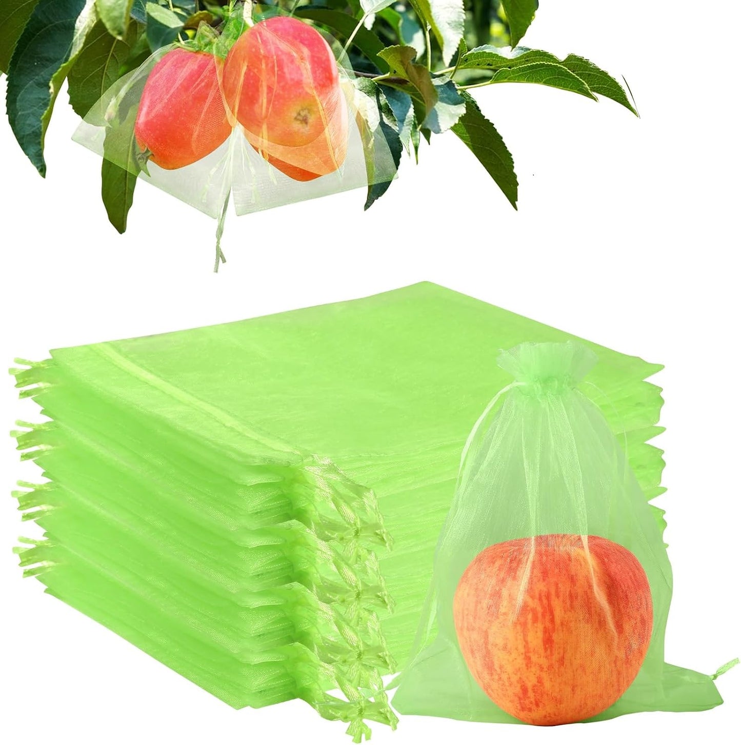100 Bolsas Red Verdes 6x8pulg para Proteger Frutas y Plantas
