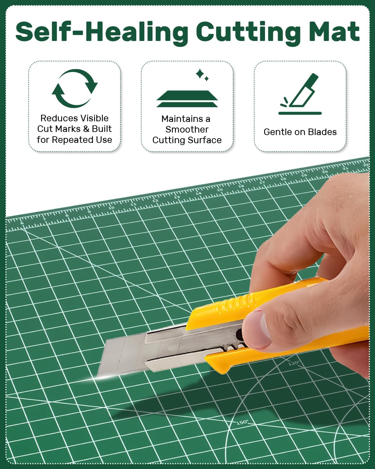Alfombrilla de corte autorreparable 23 x 35 pulgadas doble cara para costura acolchado álbumes de recortes y manualidades verde