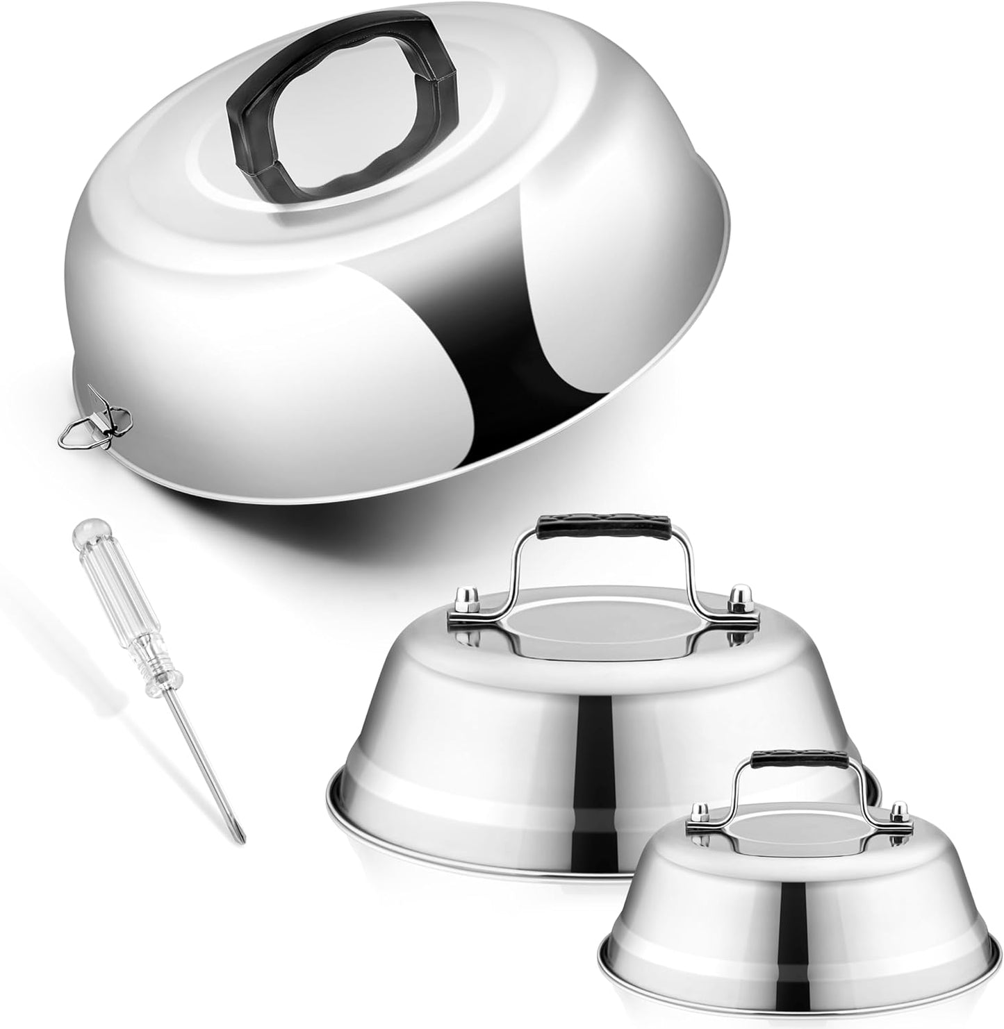 Set 3 Cúpulas Fundir Queso Metal 12-6.5pulg Acero Inox