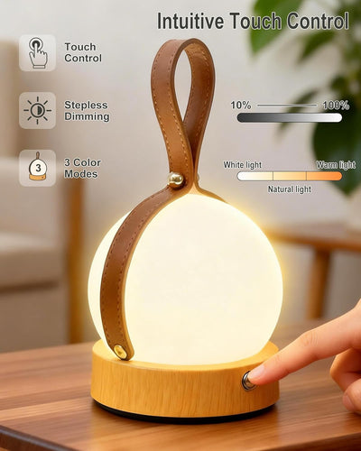 Luz nocturna madera natural con mango cuero 2000mAh recargable