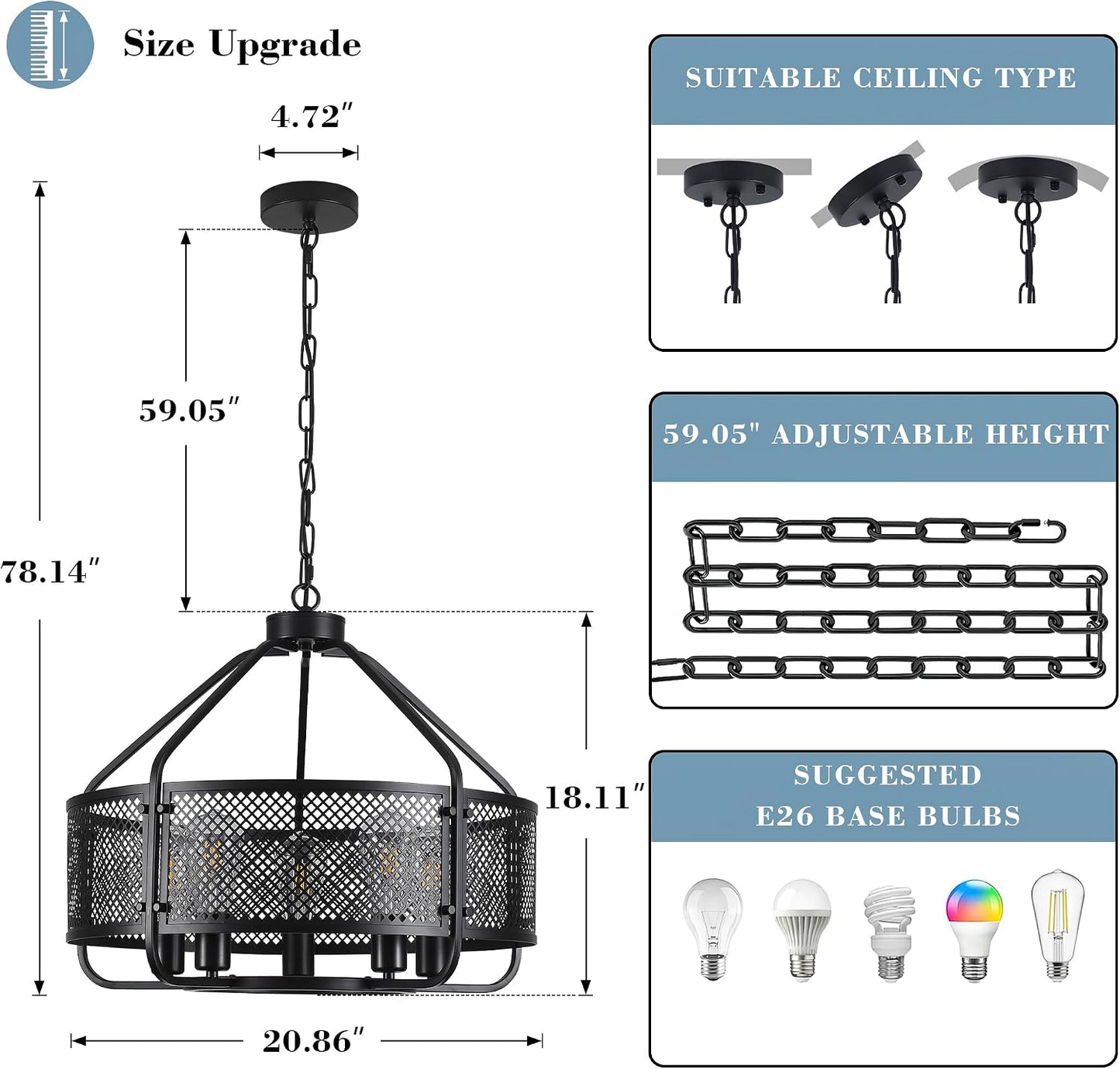 Candelabro negro 21pulg 5 luces moderno comedor sala