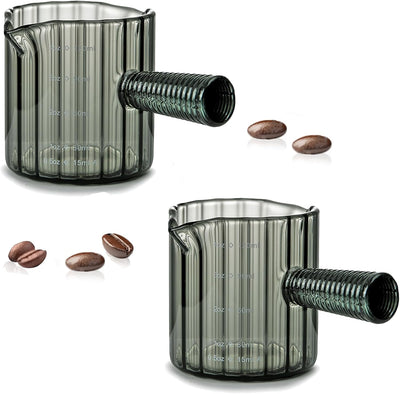 Juego de tazas medidoras de vidrio para espresso gris con mango de vidrio doble boquilla capacidad 4 oz paquete de 2