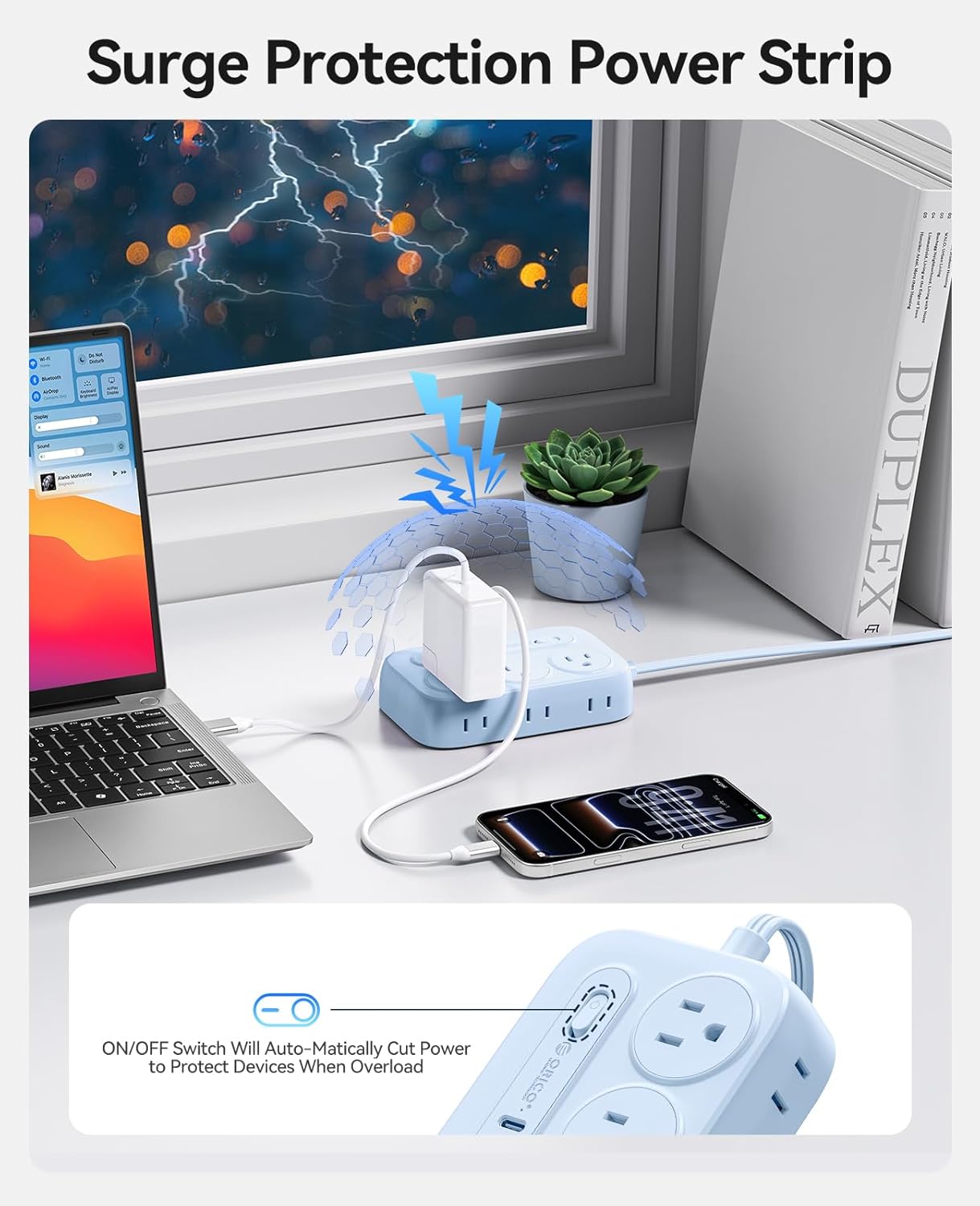Regleta sobretensiones con 6 salidas CA y 4 puertos USB-C