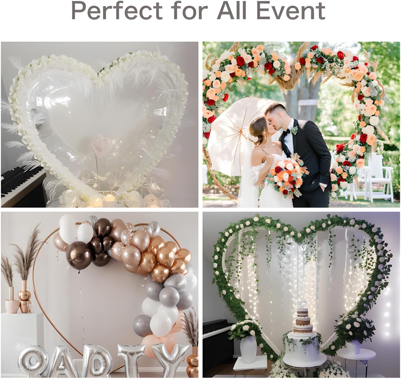Arco Boda Metal Corazón Telón Dorado 2M