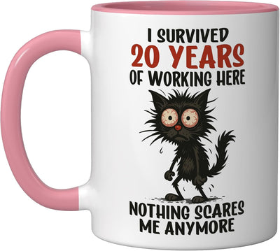 Taza de cerámica para aniversario laboral 20 años rosa/blanco