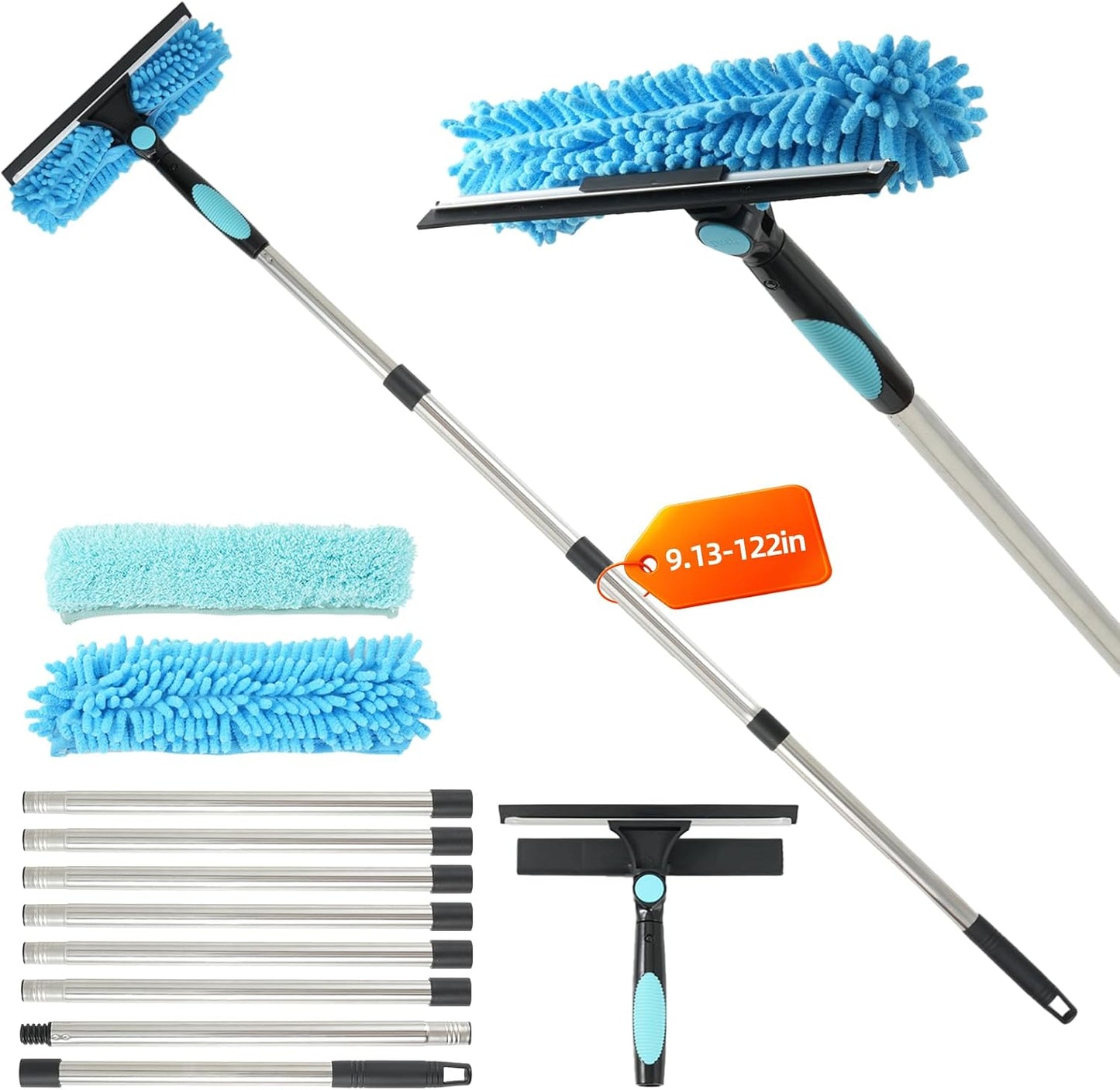 Kit lavado ventanas 122pulg poste 2en1 cabezal giratorio