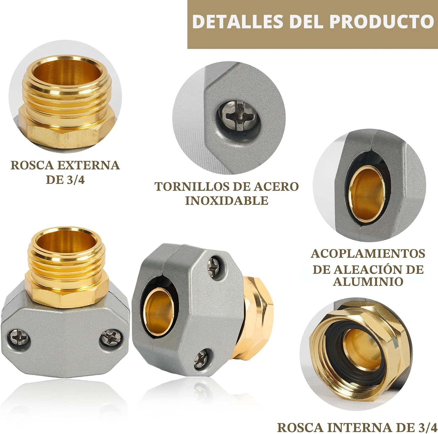 Kit reparación manguera jardín con conectores aluminio macho hembra