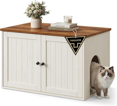 Caja arena para gatos sin herramientas blanco rústico y marrón miel
