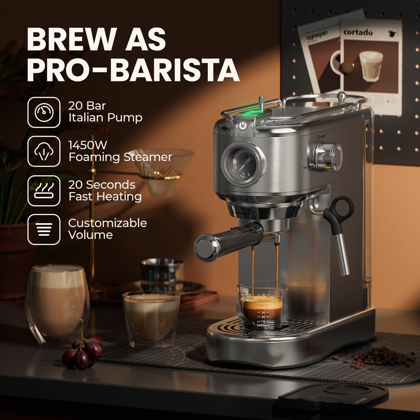 Máquina de café expreso con molinillo de acero inoxidable