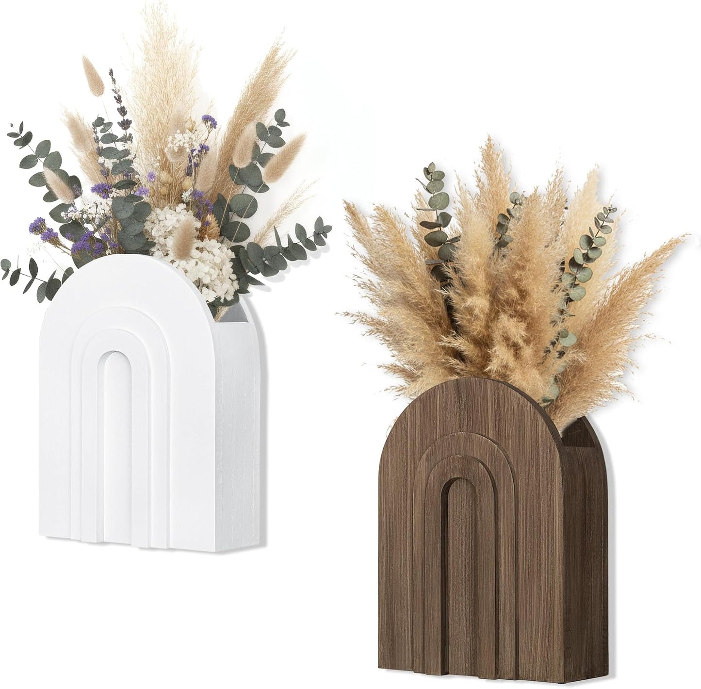 2 Jarrones Madera Boho para Hierba Pampas y Flores Secas