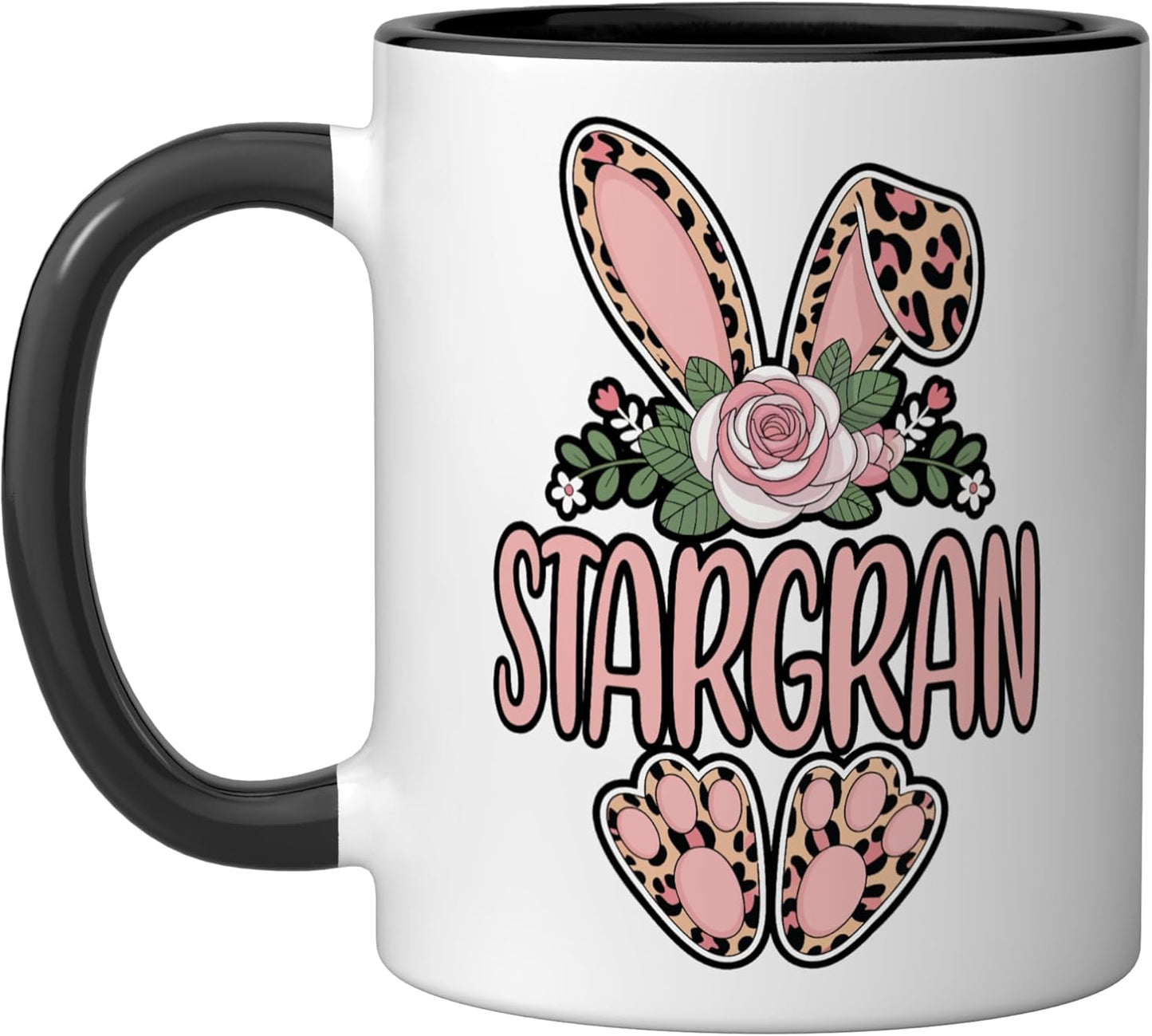 Taza cerámica estampado leopardo orejas conejo primavera negro/blanco
