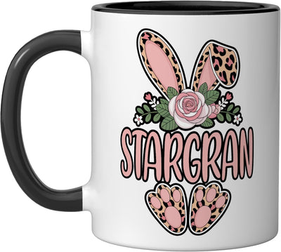 Taza cerámica estampado leopardo orejas conejo primavera negro/blanco