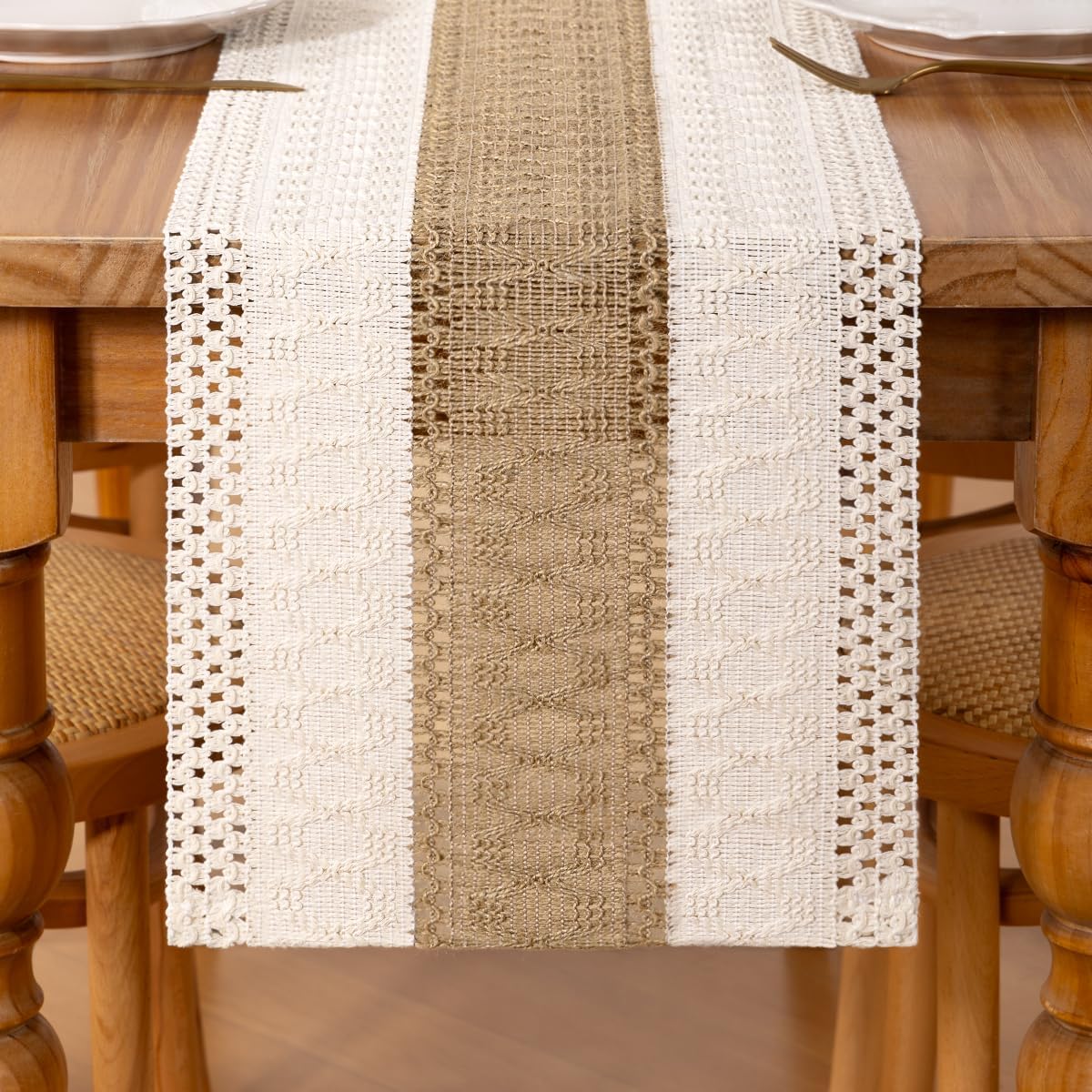 Table runner boho macramé de algodón lino para cocina y comedor