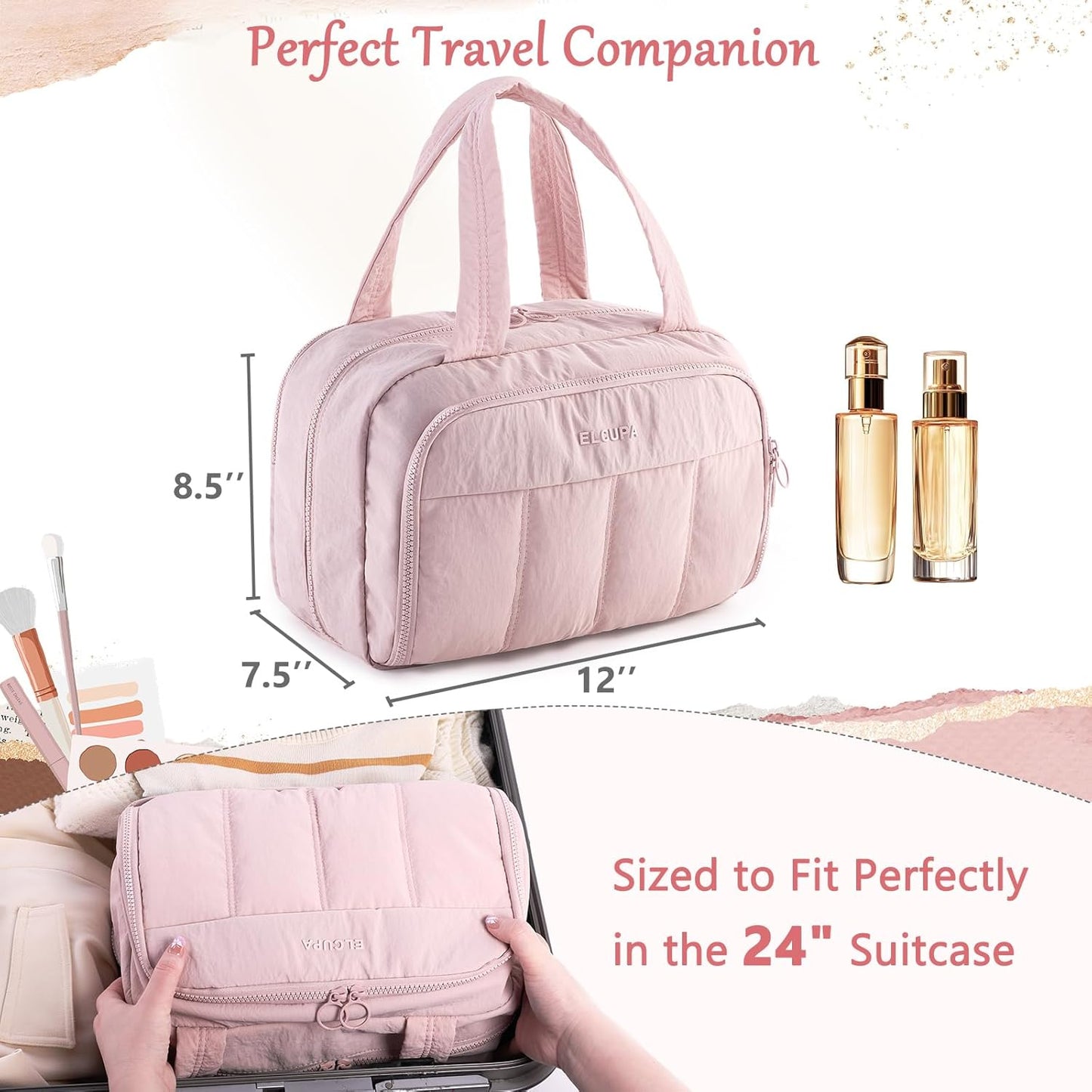 Bolsa maquillaje viaje mujer 4 compartimentos seco y húmedo