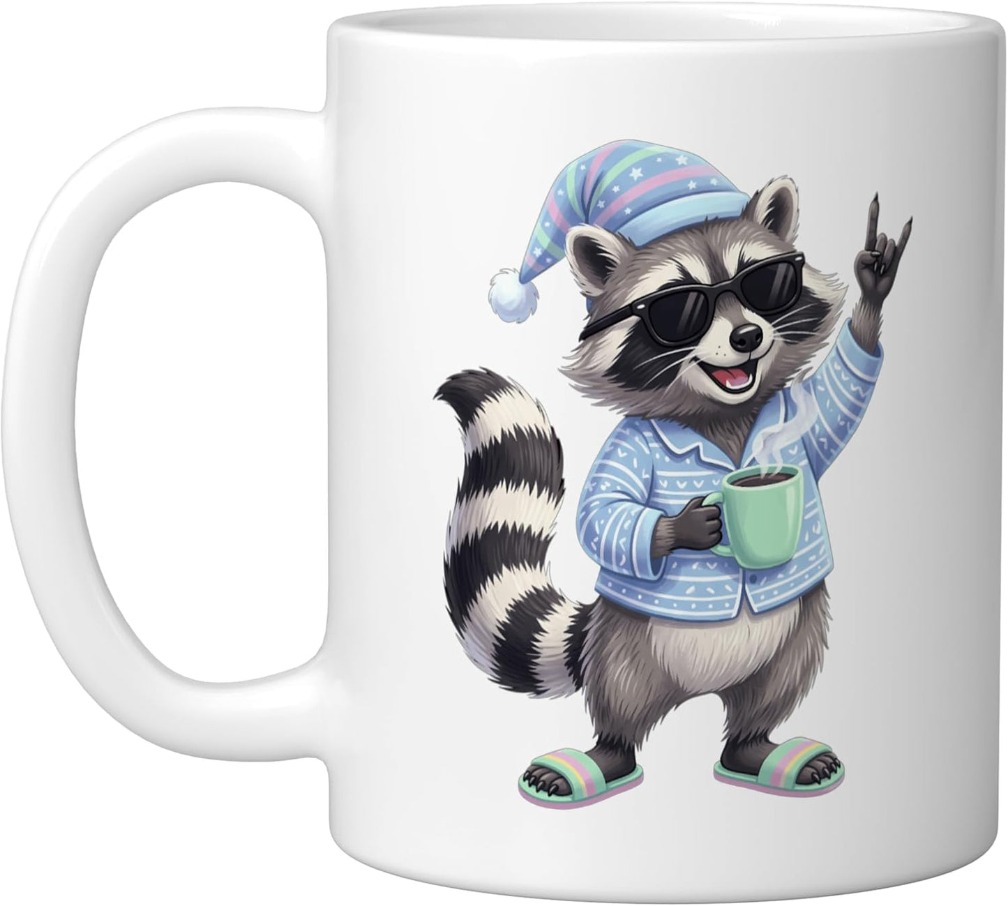 Taza Cerámica Café Blanca Raccoon