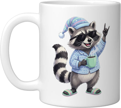 Taza Cerámica Café Blanca Raccoon