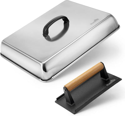 Kit prensa cúpula fusión y parrilla acero inox hierro fundido