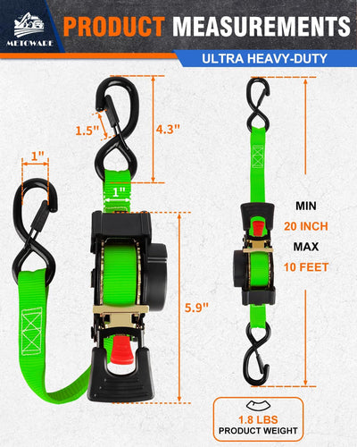 Correas trinquete retráctiles 1pulg x10ft 1500lb para camiones