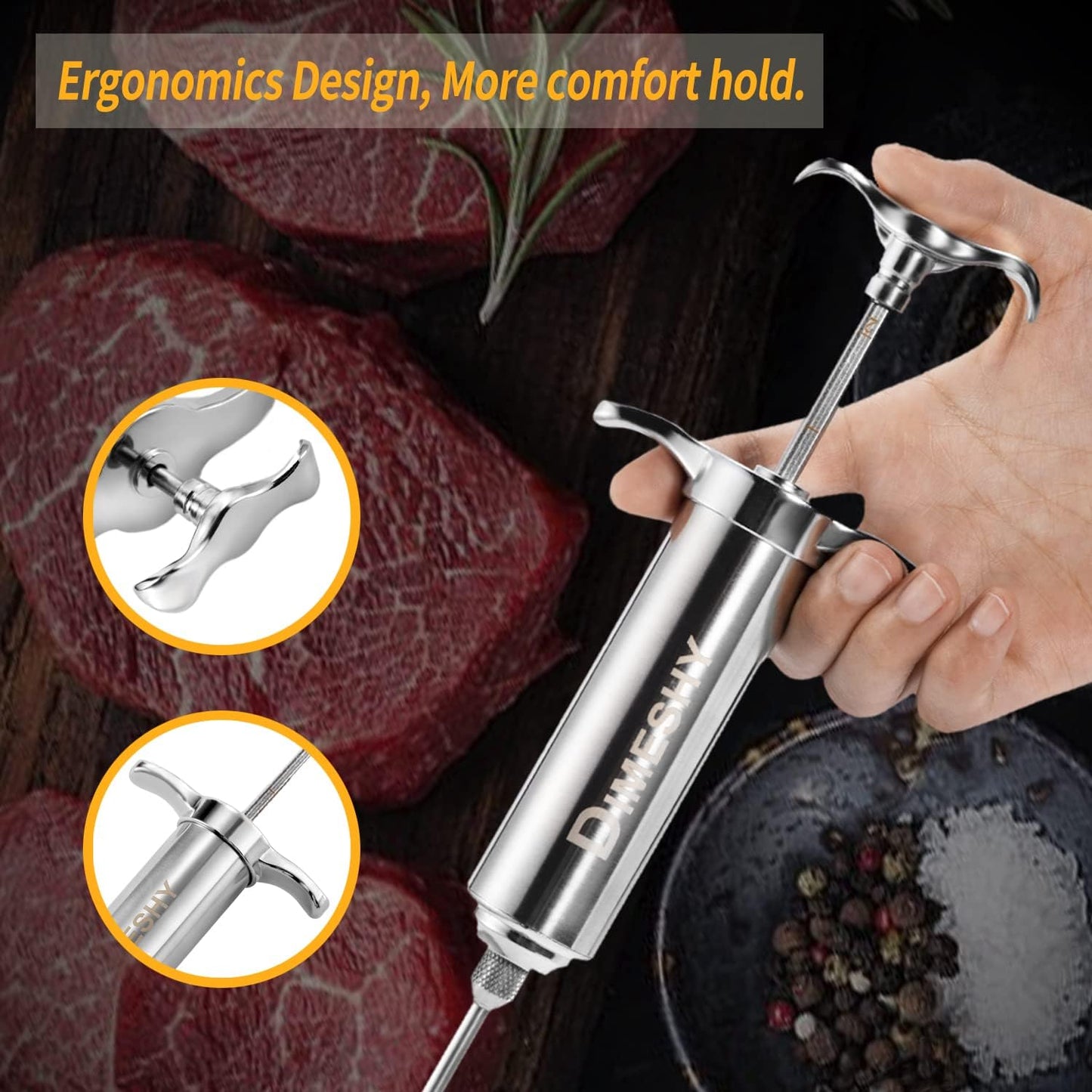 Kit inyector carne acero inox 304 2oz 3 agujas adobo