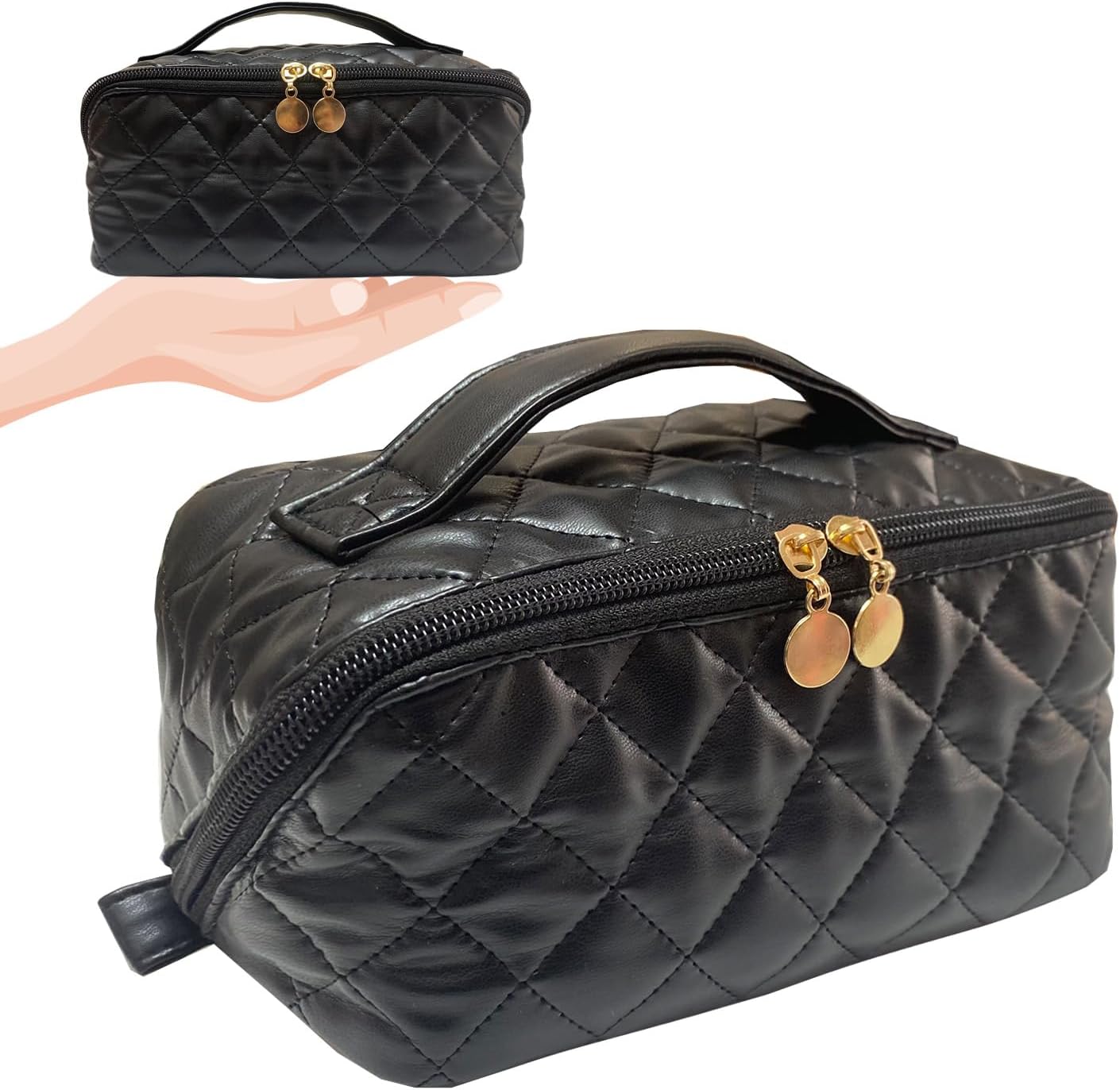 Bolso cosméticos cuero suave negro